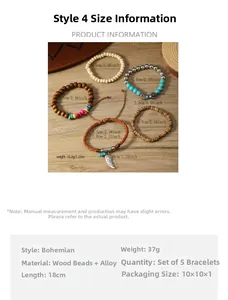Tabla de tallas detallada para el set de pulseras bohemias de turquesa y madera