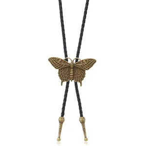 Detailansicht der Vintage Bronze Schmetterling Bolo Tie mit schwarzer geflochtener Schnur