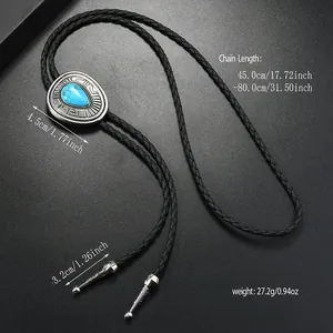 Western Bolo tie with turquoise gemstone on braided leather cord for men and women