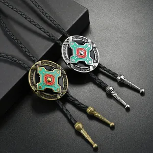 Retro Western-Bolo-Tie aus Legierung mit Sternmuster und geflochtener Lederkordel
