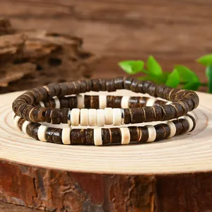 Set di braccialetti multistrato fatti a mano in perline di cocco e turchese per uomo e donna