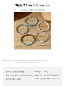 Guía de tallas y detalles del material para el set de 5 pulseras elásticas bohemias