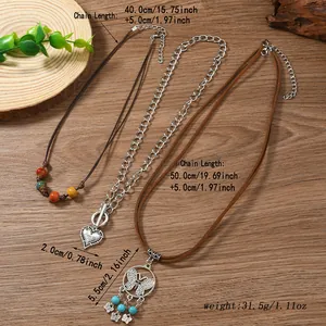 Western style layered necklace set with heart and butterfly pendants and dimensions