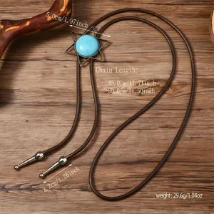 Western Bolo Tie mit Stern-Türkis-Anhänger und geflochtener Lederkordel Maße