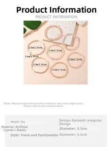 Detail view of 6-piece stretch beaded bracelets featuring faux crystal and measurements