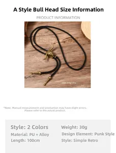 Detail der Vintage Bolo Tie mit Bullenkopf-Design aus Legierung und geflochtener PU-Kordel