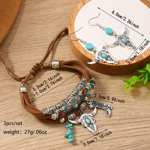 Detailed size specifications for bohemian jewelry set with bull and boot charms