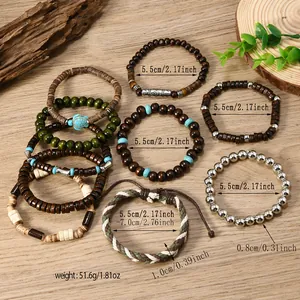 Detailed size parameters of Bohemian coconut shell and turquoise beaded bracelet set