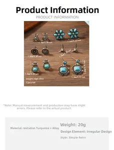 Guida alle taglie per set da 12 orecchini boho con dimensioni dettagliate del prodotto