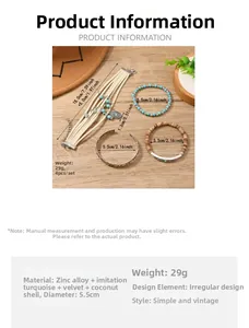 Size chart for 4pcs bohemian bracelet set showing 18cm length and turquoise details
