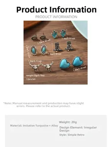 Tabella delle taglie per set di 12 orecchini boho in turchese con misure esatte