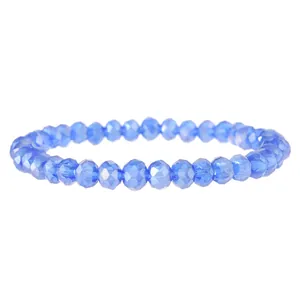 Minimalist elastic stretch bracelet featuring faceted blue crystal beads for women