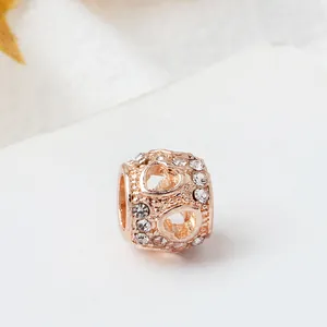 Roségouden holle hart-bedelkraal met zirkonia-stenen voor armbanden