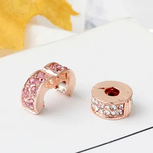 Rose gold plated charms with pink and white crystal pave stones for bracelets