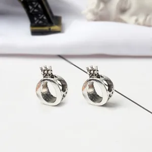 Abalorio de corona O en plata de ley S925 pulida para pulseras y collares de bricolaje