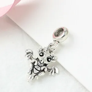 Silver dragon charm pendant with vintage finish for bracelets and necklaces