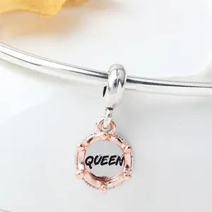 Ciondolo a corona Queen bicolore argento e oro rosa per bracciali e collane fai-da-te