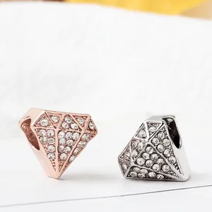 Diamond shaped pavé beads in silver and rose gold finishes for DIY charm bracelets