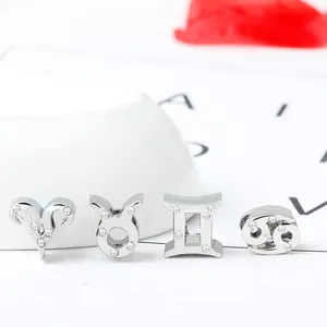 Détail de perles de zodiaque en argent serties de zircons pour bracelets DIY
