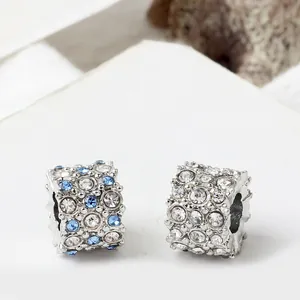 Legierung Strass Pave Charm-Perlen Funkelnde Kristall Zylinder DIY Spacer Charms Für Schlangenkette Armband Damen Schmuck Zubehör