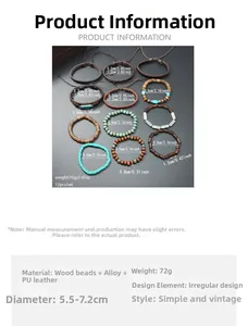 Detaillierte Größentabelle für Vintage-Lederarmbänder mit Holzperlen und Charms-Set