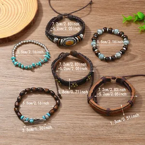 Detaillierte Größentabelle für böhmische Lederarmbänder mit Türkis und Holzperlen Set