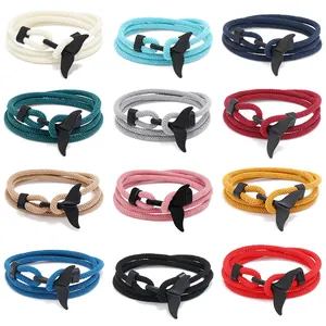 Bracelets corde tressés à queue de baleine en douze couleurs avec fermoir noir mat élégant