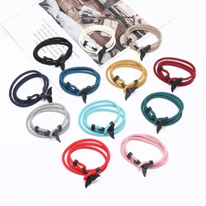 Bracelet multi-rangs en corde de Milan avec fermoir crochet en queue de baleine noir mat