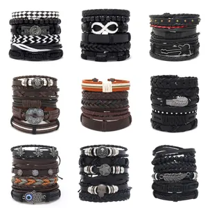 Mehrlagiges Lederarmband-Set im Retro-Punk-Stil mit Flügel- und Unendlichkeitsanhängern