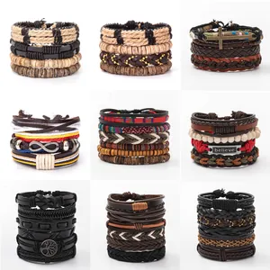 Mehrlagiges Lederarmband Set mit Retro Flügeln und Unendlichkeitssymbol für Freundschaft