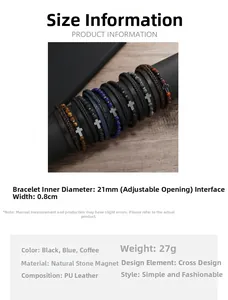 Pulsera de cuentas hecha a mano con piedra natural y capas de cuero trenzado