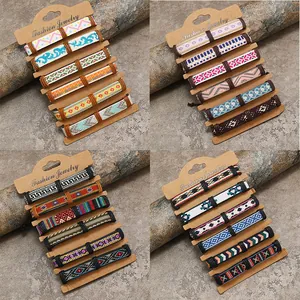 Braccialetti dell'Amicizia Intrecciati Bohémien Fatti a Mano Modello Etnico Regolabile in Pelle PU Cordino Cerato per Gioielli da Donna