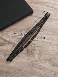 Λεπτομέρεια διαστάσεων 21cm x 2,2cm για πολυεπίπεδο βραχιόλι από δέρμα και πέτρες μάτι τίγρης