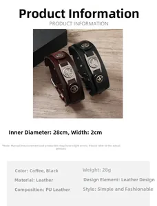 Detailansicht des 2cm breiten PU-Leder Herrenarmbands mit Sternennieten und Maßen