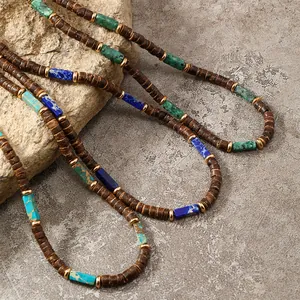 Boho-Halskette für Herren mit Kokosnussschalen-Perlen und natürlichen Türkis-Akzenten