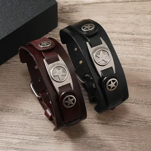 Punk Herren Retro PU Leder Armband Legierung Stern Niete Dekorative Breitband Verstellbar Rock Stil Handschmuck Für Männer