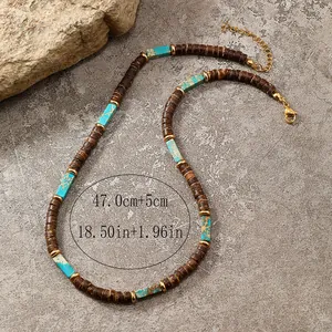 Boho-Halskette für Herren mit Kokosnussschalen, Türkisperlen und verstellbarer Kette