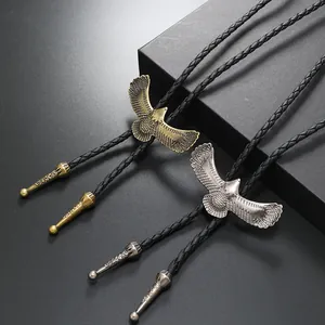 Cravate Bolo Aigle Vintage en Alliage et Cuir PU Collier Pendentif Cowboy de l'Ouest Punk Pour Hommes Femmes Bijoux Rétro Cadeau
