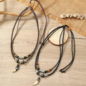 Bohemian multilayered wood bead and butterfly alloy handmade woven necklace set