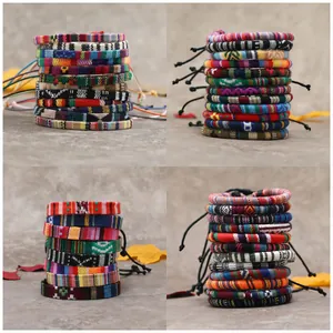 Bracelet Tissé de Style Ethnique Bohémien pour Hommes Femmes Réglable Cordon en Coton Coloré Bracelet d'Amitié Bijoux Vintage
