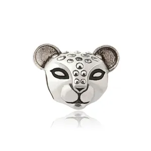 Vintage Alloy Leopard Head Beads Silver Cheetah Animal Charm For DIY Bracelet Necklace Making Jewelry Components Women