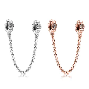 Elegante Blumen-Sicherheitsketten für Armbänder in Silber und Roségold mit Zirkonia-Besatz