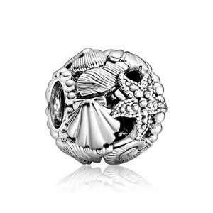 Perle Breloque Rétro en Alliage Argenté Étoile de Mer Coquillage Thème Océan Grand Trou pour Création de Bijoux DIY Relief Creux