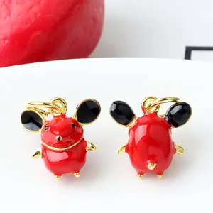 Detailed front and back view of cartoon mouse enamel pendants for DIY jewelry making