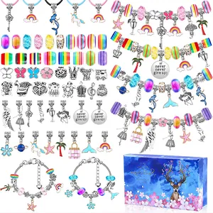 DIY buntes Kristallarmband Bastelset für Kinder mit Regenbogenanhängern und blauem Geschenkkarton