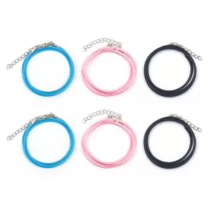 Lot de 6 colliers cordons réglables bleu rose et noir avec fermoirs mousquetons argentés