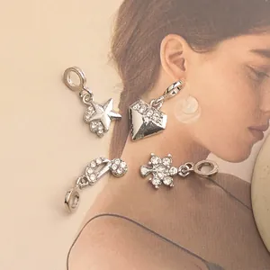 Set of four silver lightning series alloy charms with cubic zirconia for DIY jewelry