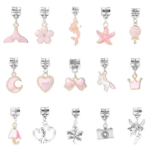 15-piece DIY crystal cartoon charm set with mermaid and unicorn for girl jewelry making