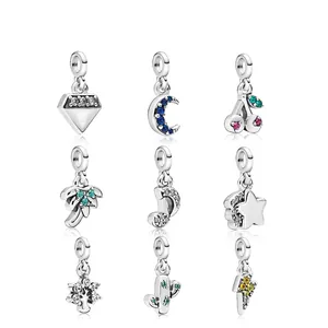 Micro S925 silver charms set with colorful zircon stones in moon star and lightning shapes