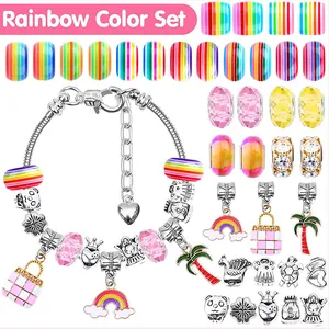 Kit de pulsera DIY arcoíris con 112 cuentas de colores y varios dijes de aleación